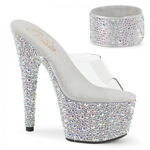 Dámské Pantofle Na Platformě Pleaser Bejeweled-712MS Rhinestones Stříbrné | CZ CZSHEJ