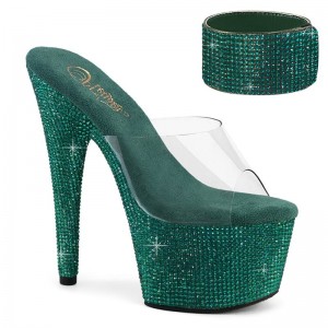 Dámské Pantofle Na Platformě Pleaser Bejeweled-712RS Rhinestones Zelene | CZ CZLRDC