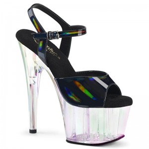 Dámské Sandály Na Platformě Pleaser Adore-709HT Hologram Černé | CZ CZBSQG