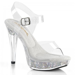 Dámské Sandály Na Platformě Pleaser Cocktail-508RSI Rhinestones Stříbrné | CZ CZUDXF