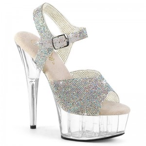 Dámské Sandály Na Platformě Pleaser Delight-608N-RS Rhinestones Stříbrné | CZ CZSZMA