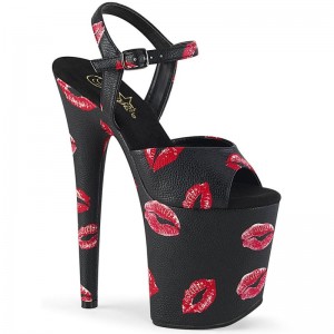 Dámské Sandály Na Platformě Pleaser Flamingo-809KISSES Vegan Leather Černé | CZ CZSPXG