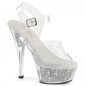 Dámské Sandály Na Platformě Pleaser Kiss-208RSI Rhinestones Stříbrné | CZ CZRWIM