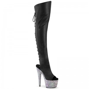 Dámské Vysoké Kozačky Pleaser Bejeweled-3019MS-7 Faux Leather Černé Stříbrné | CZ CZMPDJ