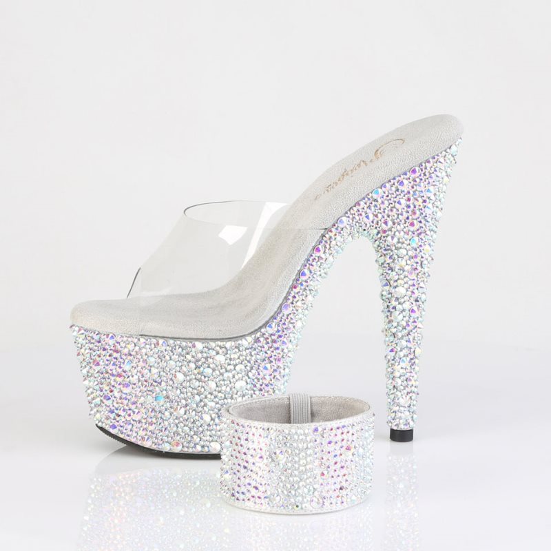 Dámské Pantofle Na Platformě Pleaser Bejeweled-712MS Rhinestones Stříbrné | CZ CZSHEJ