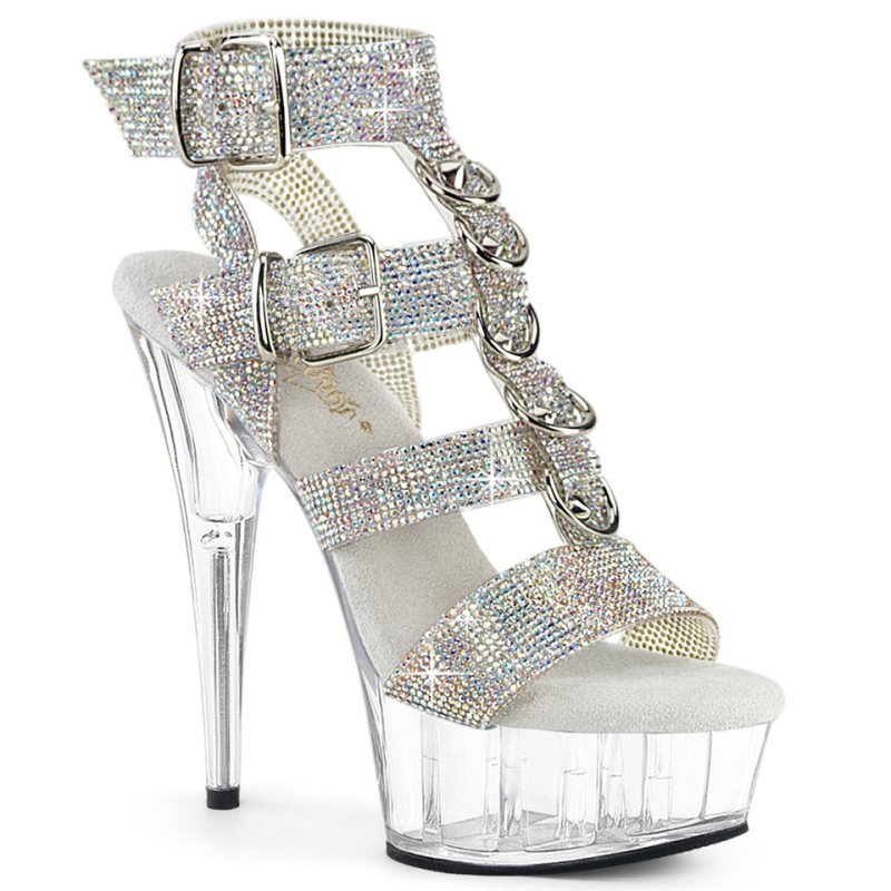 Dámské Sandály Na Platformě Pleaser Delight-656RS Rhinestones Stříbrné | CZ CZRMNJ