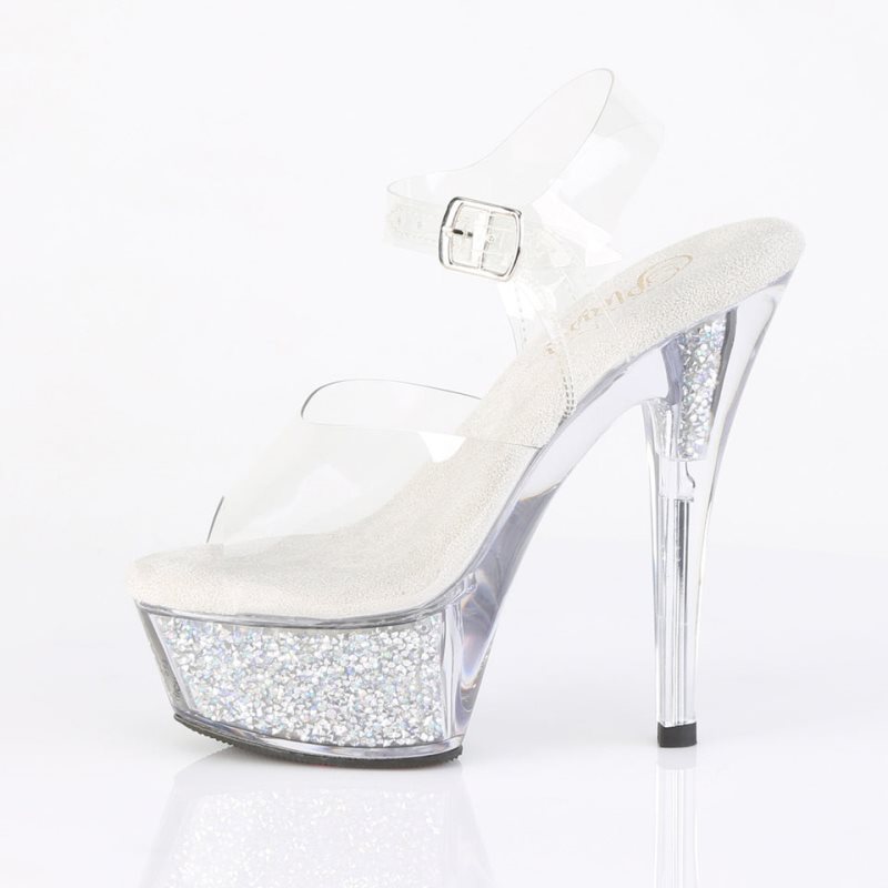 Dámské Sandály Na Platformě Pleaser Kiss-208RSI Rhinestones Stříbrné | CZ CZRWIM