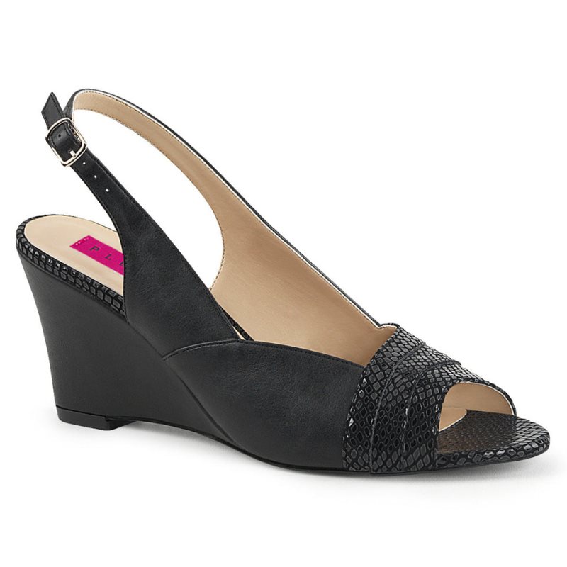 Dámské Sandály na Klínku Pleaser Kimberly-01SP Vegan Leather Černé | CZ CZFJPQ